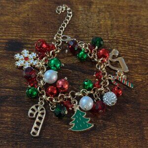 Neiman Marcus 2026 Christmas Holiday Candy Cane Snowflake Charm Bracelet